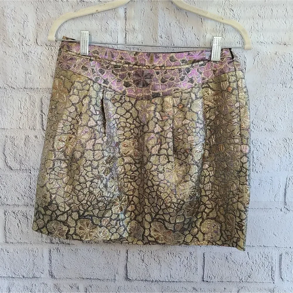 Urban Outfitters Kimchi Blue Floral Metallic Jacquard Pleated Skirt Size 6